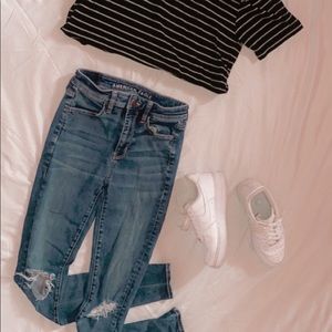 AE Dark Blue Jeans with hole in knees